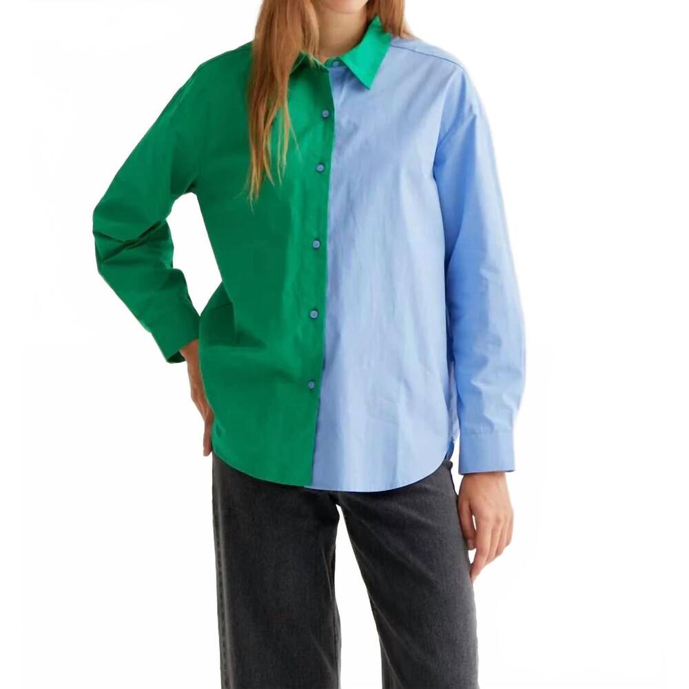 NEW COMPANIA FANTASTICA color block button down shirt in green